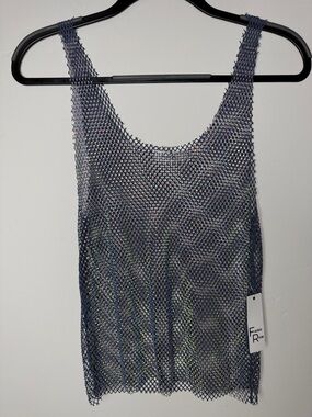 Faded rose women’s tank top glitter Iridescent Mesh shine blue pink gold M